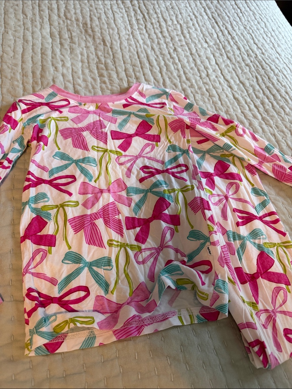 Little Sleepies White Long Sleeve Top with Pink, Teal & Lime Bows